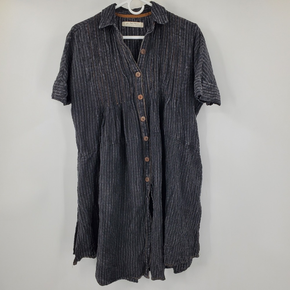 We The Free‎ Free People Charcoal Striped Cotton Linen Gauze Tunic Top XS Boho